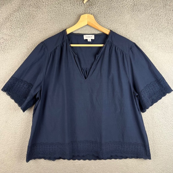 Evereve Tops - Evereve Navy Blue Eyelet Embroidered V-Neck Cotton Blouse XL